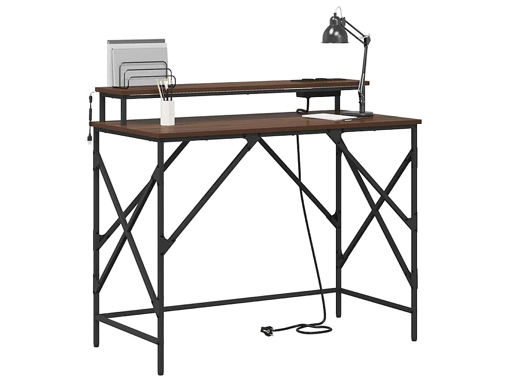 Bruin eiken bureau 100 x 50 x 86,5 cm bewerkt hout