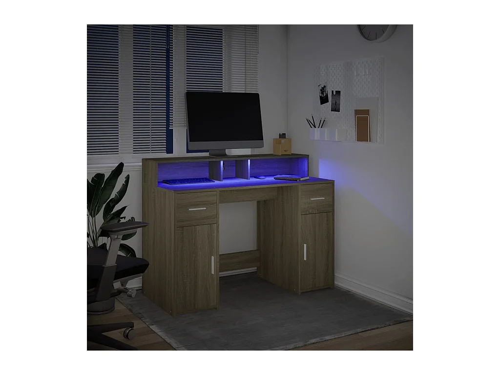 Bureau met LED-verlichting Sonoma eiken bewerkt hout