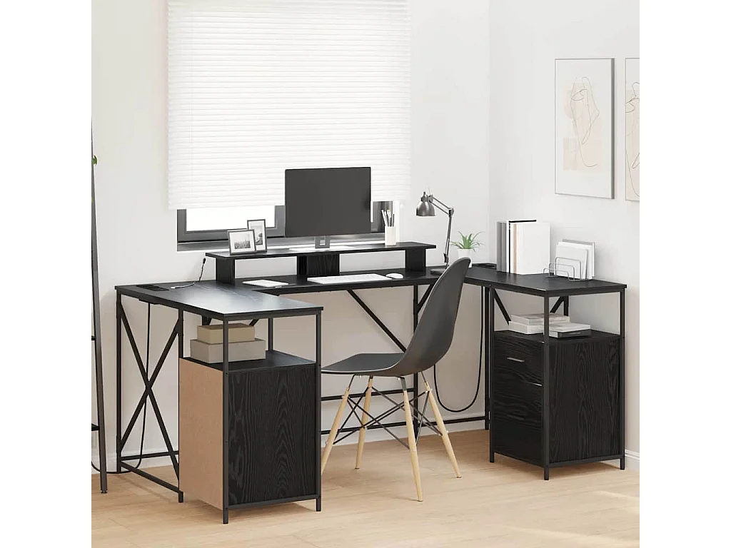 Escritorio de roble negro 182 x 101 x 87,5 cm Madera de ingeniería