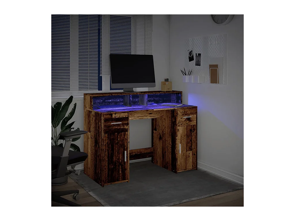 Escritorio con luces LED madera vieja madera de ingeniería