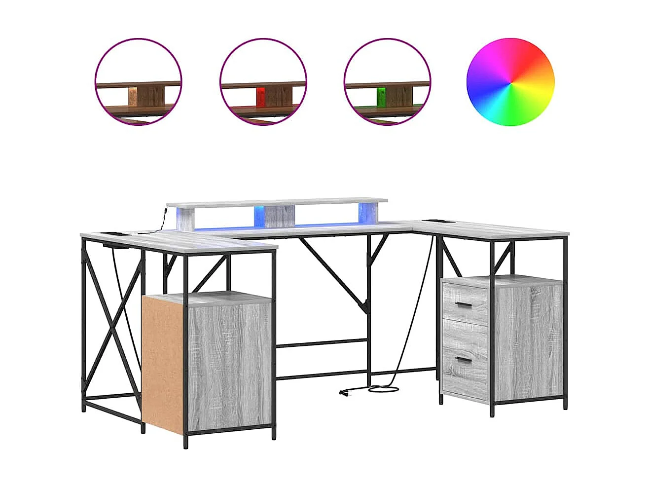 Bureau Sonoma gris 182 x 101 x 87.5 cm Bois d'ingénierie