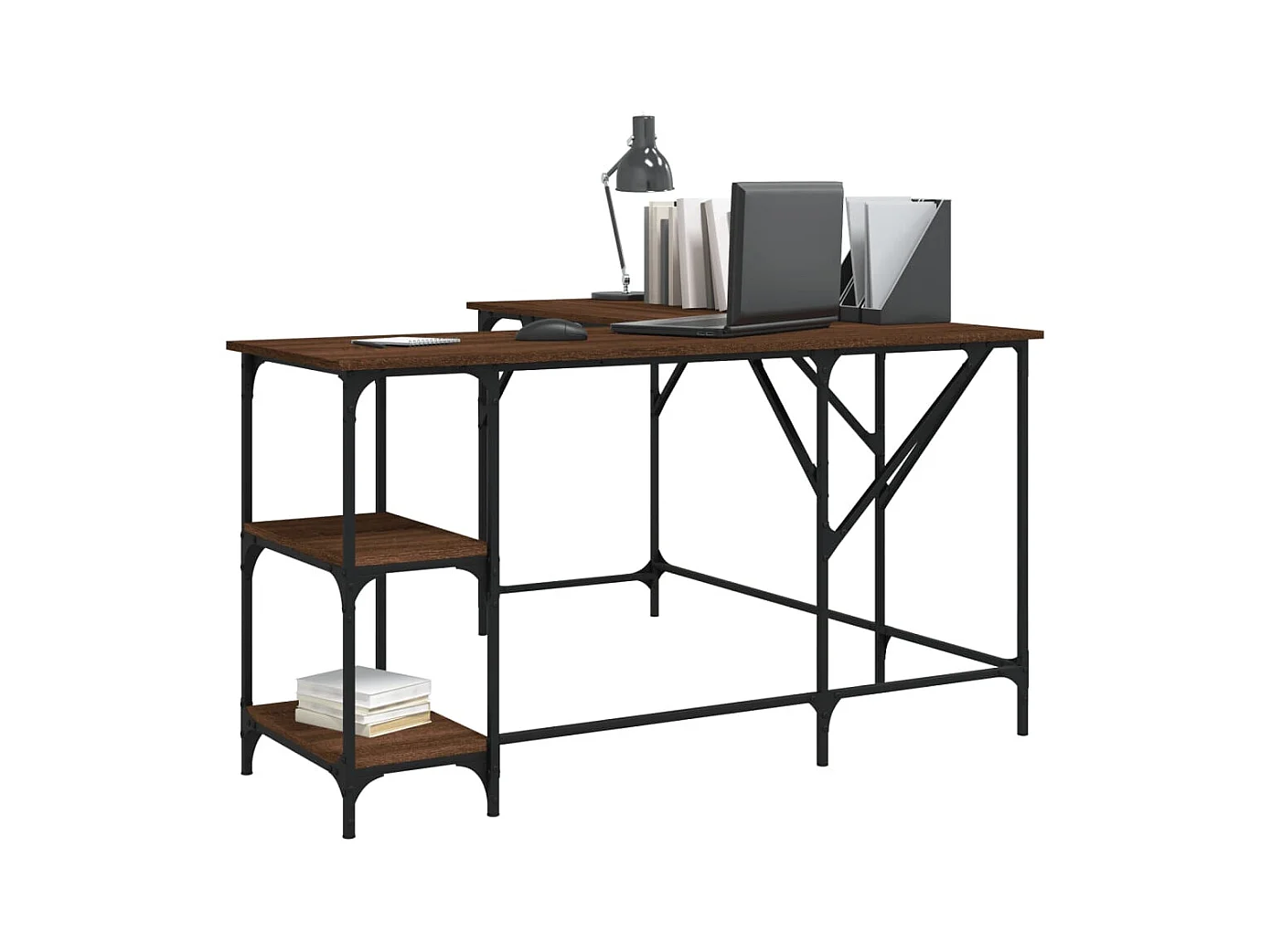 Bruin eiken bureau 139x139x75 cm bewerkt hout