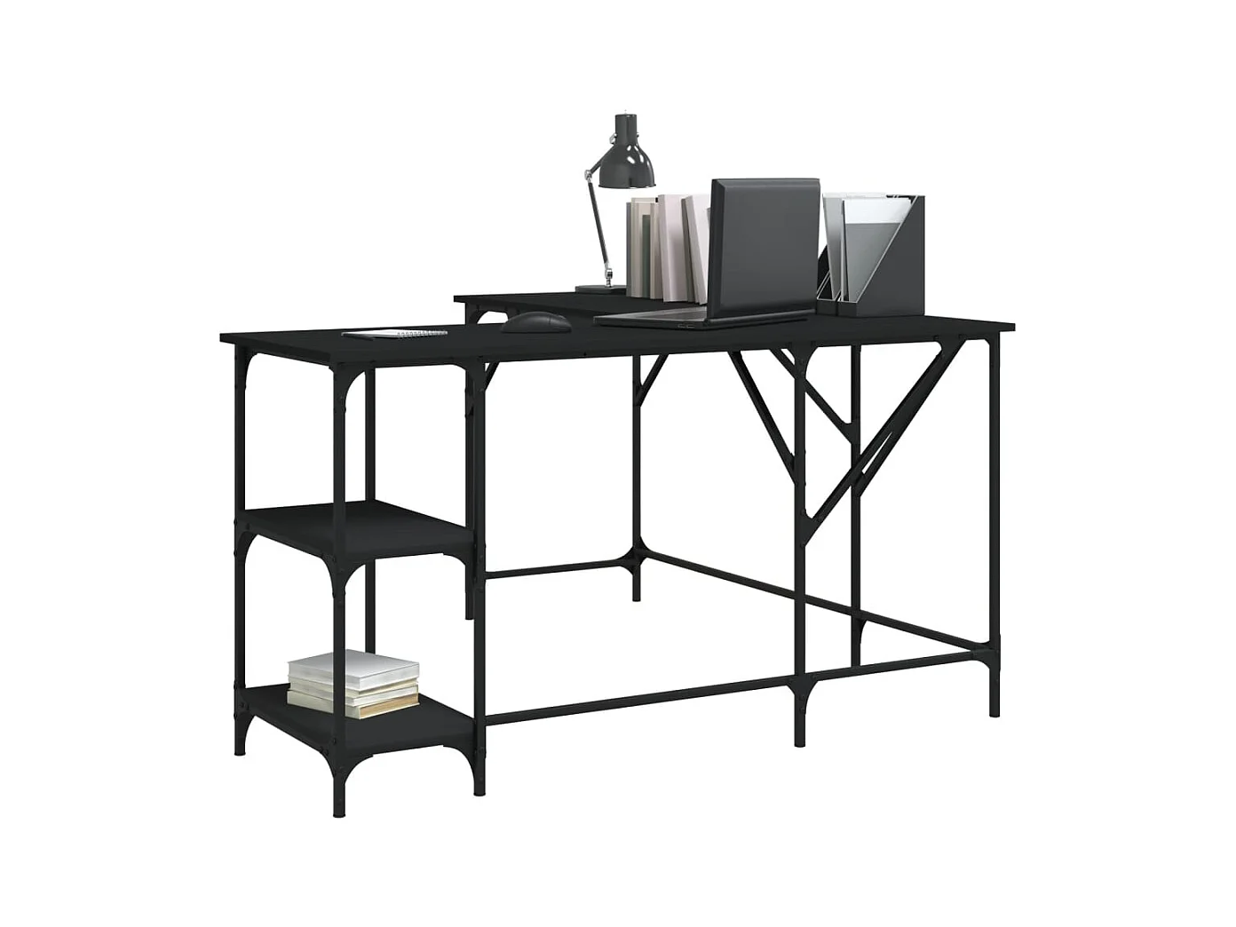 Zwart bureau 139x139x75 cm bewerkt hout