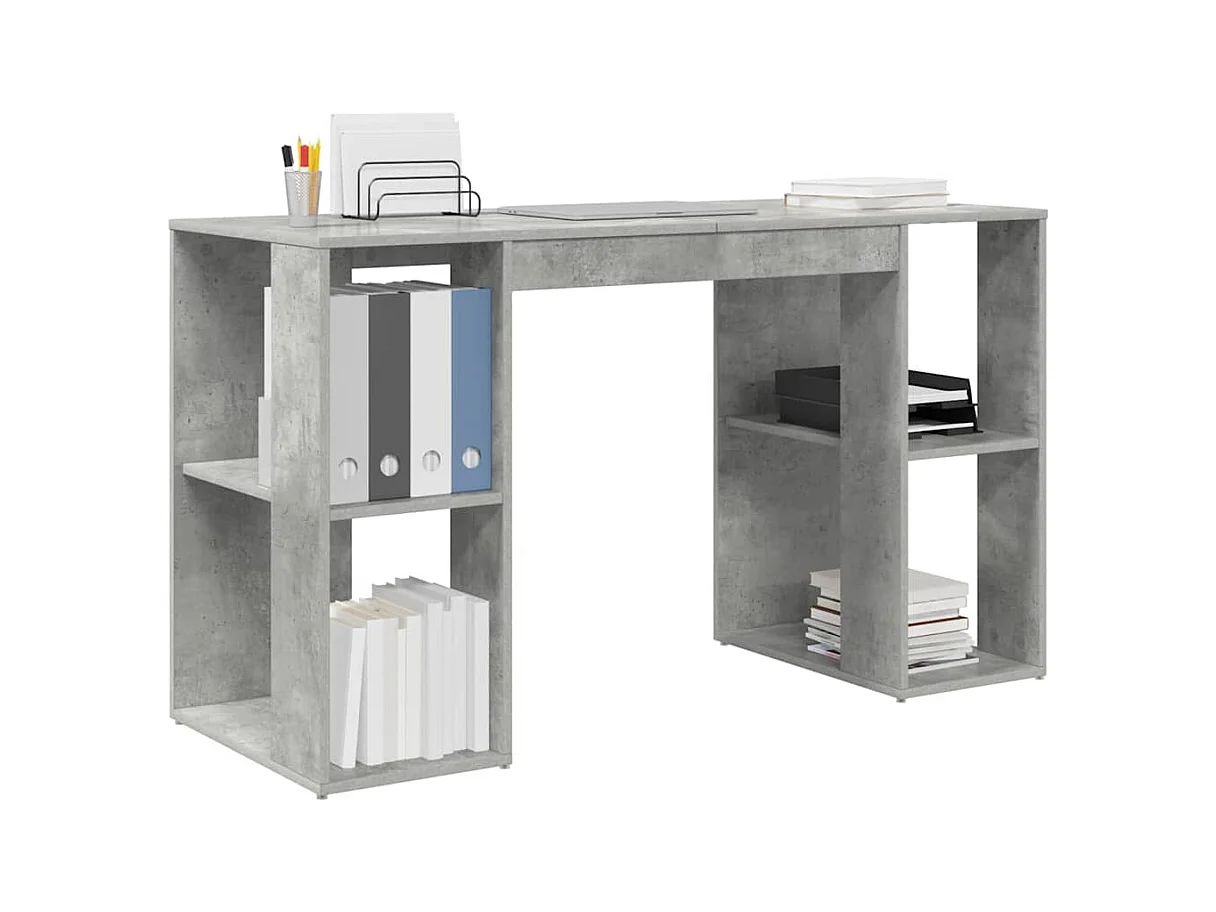 Bureau avec Rangement Gris béton 130 x 50,5 x 75 cm