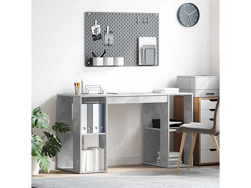 Bureau avec Rangement Gris béton 130 x 50,5 x 75 cm