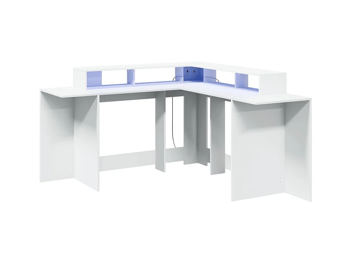 Schreibtisch mit LED-Leuchten weiß 152x152x91 cm Holzwerkstoff