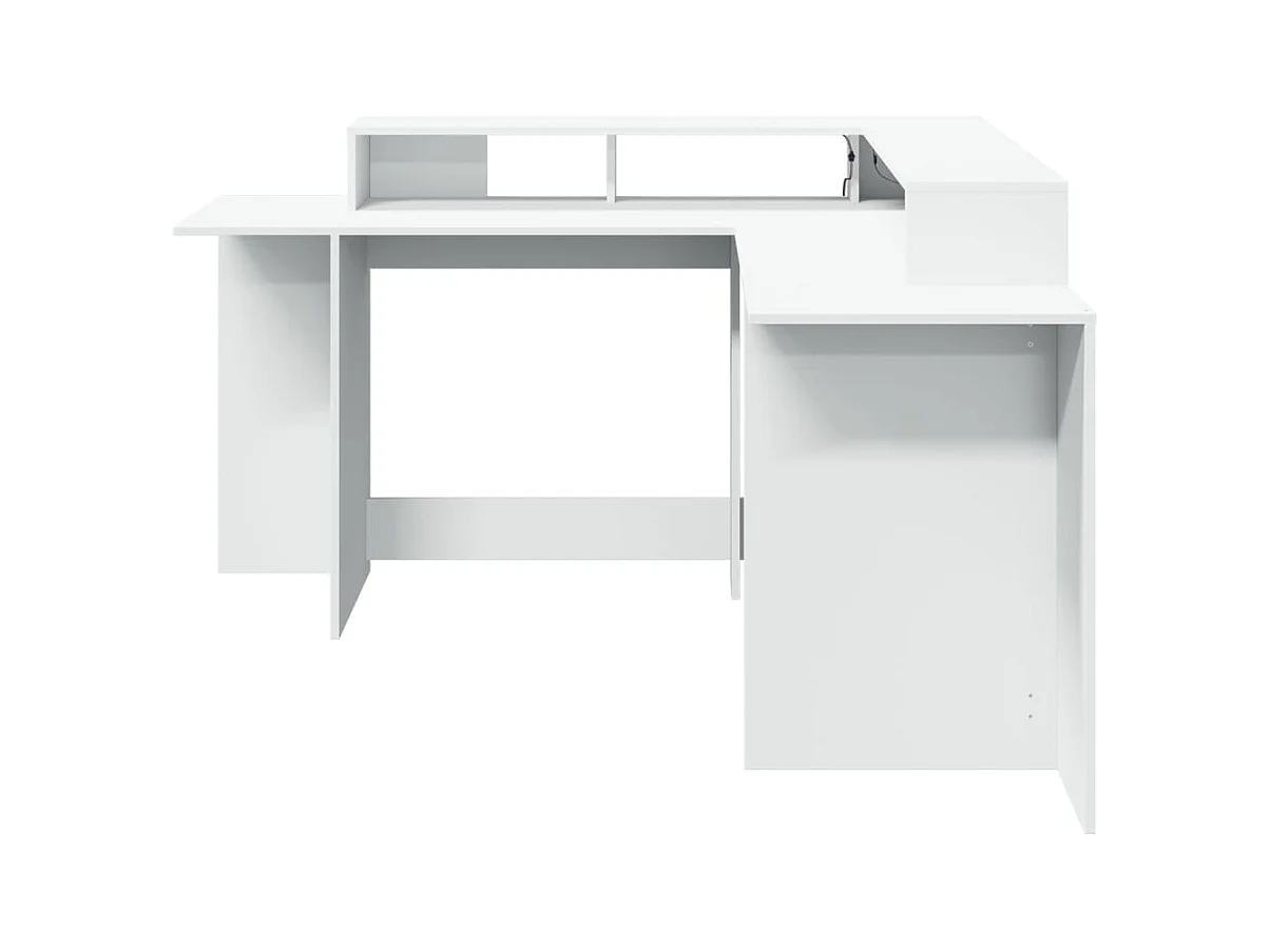 Schreibtisch mit LED-Leuchten weiß 152x152x91 cm Holzwerkstoff