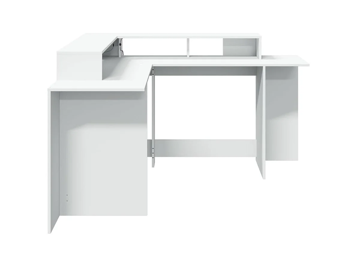 Schreibtisch mit LED-Leuchten weiß 152x152x91 cm Holzwerkstoff