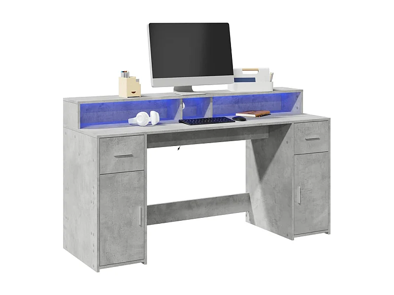 Escritorio de hormigón gris y luces LED 160x55x91cm madera de ingeniería