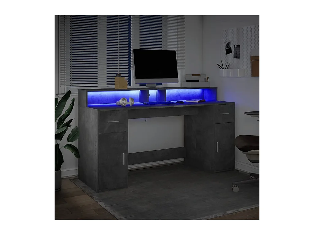Betongrijs bureau en LED-verlichting 160x55x91cm bewerkt hout