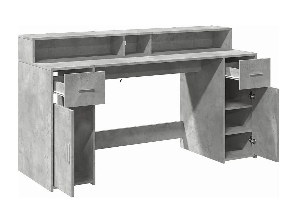 Betongrijs bureau en LED-verlichting 160x55x91cm bewerkt hout
