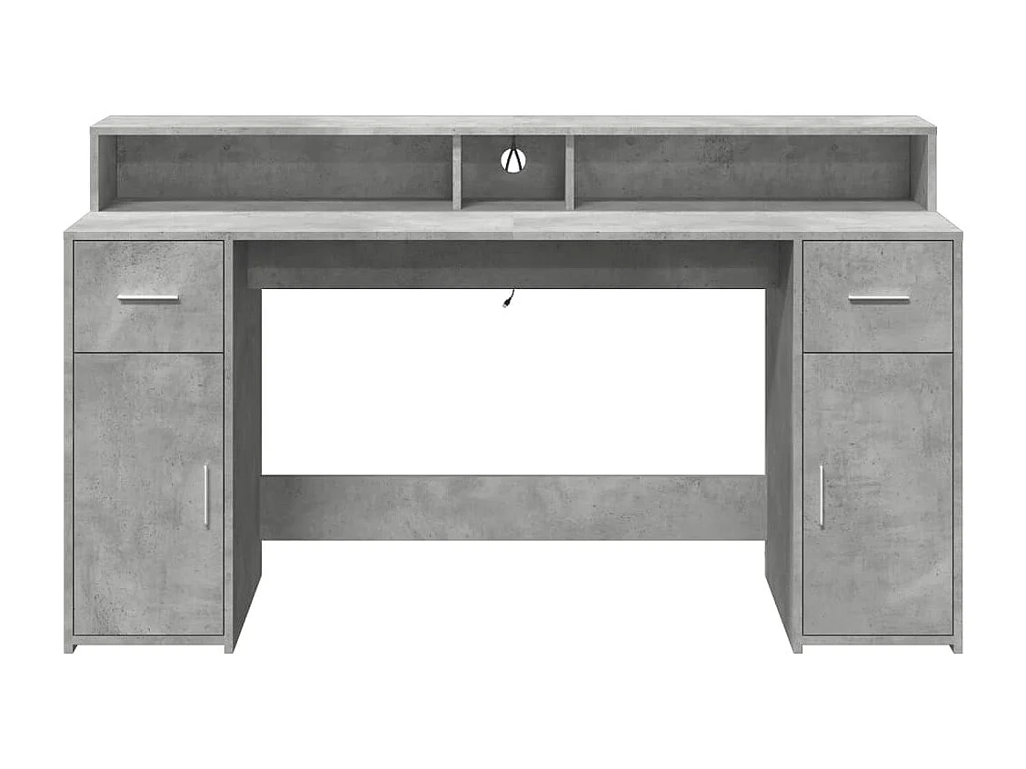 Scrivania grigio cemento e luci LED 160x55x91cm in legno ingegnerizzato