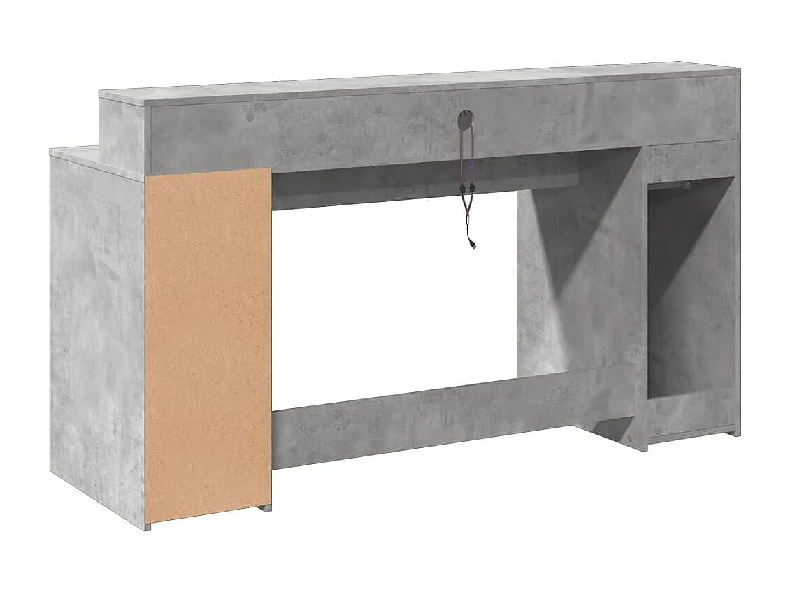 Scrivania grigio cemento e luci LED 160x55x91cm in legno ingegnerizzato