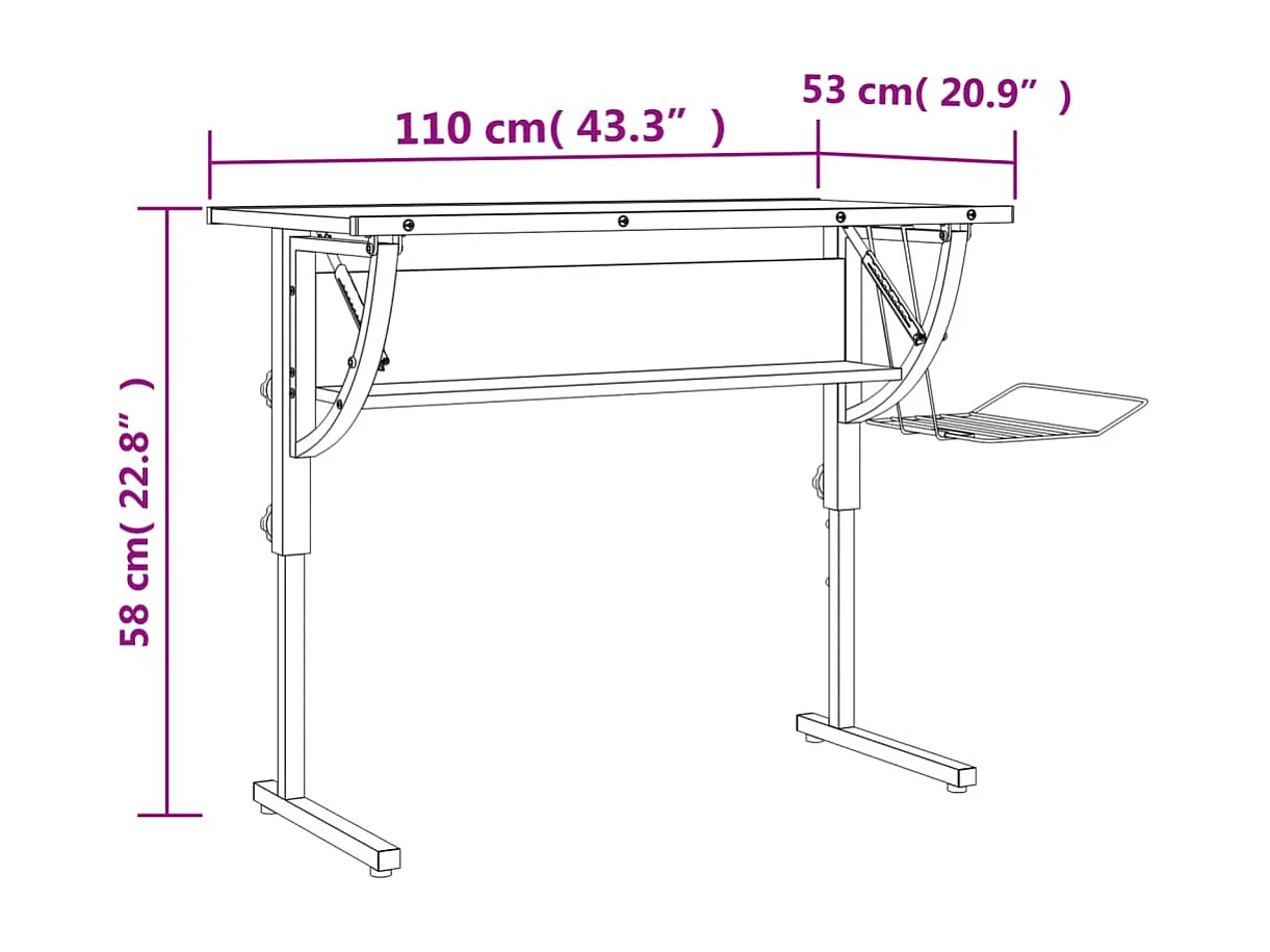 Escritorio de manualidades blanco y gris 110x53x(58-87) cm