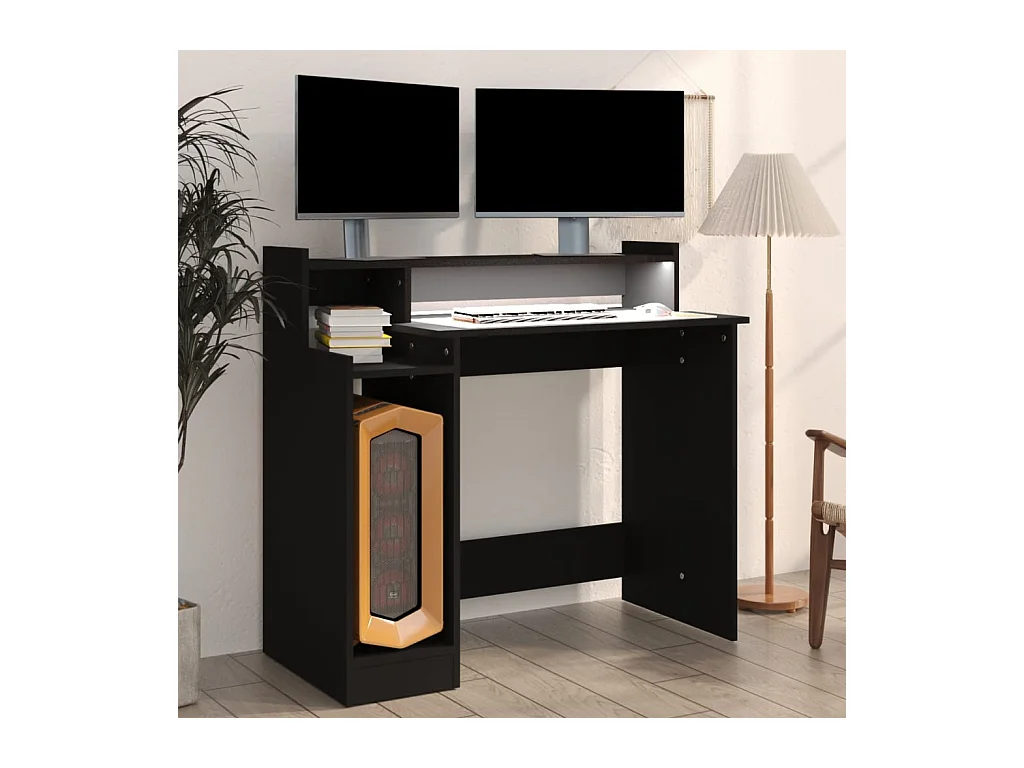 Bureau met LED-verlichting zwart 97x45x90 cm bewerkt hout