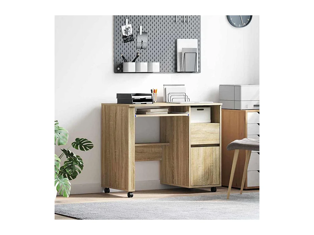 Bureau avec roulettes avec tiroir Chêne sonoma 91 x 50 x 77 cm