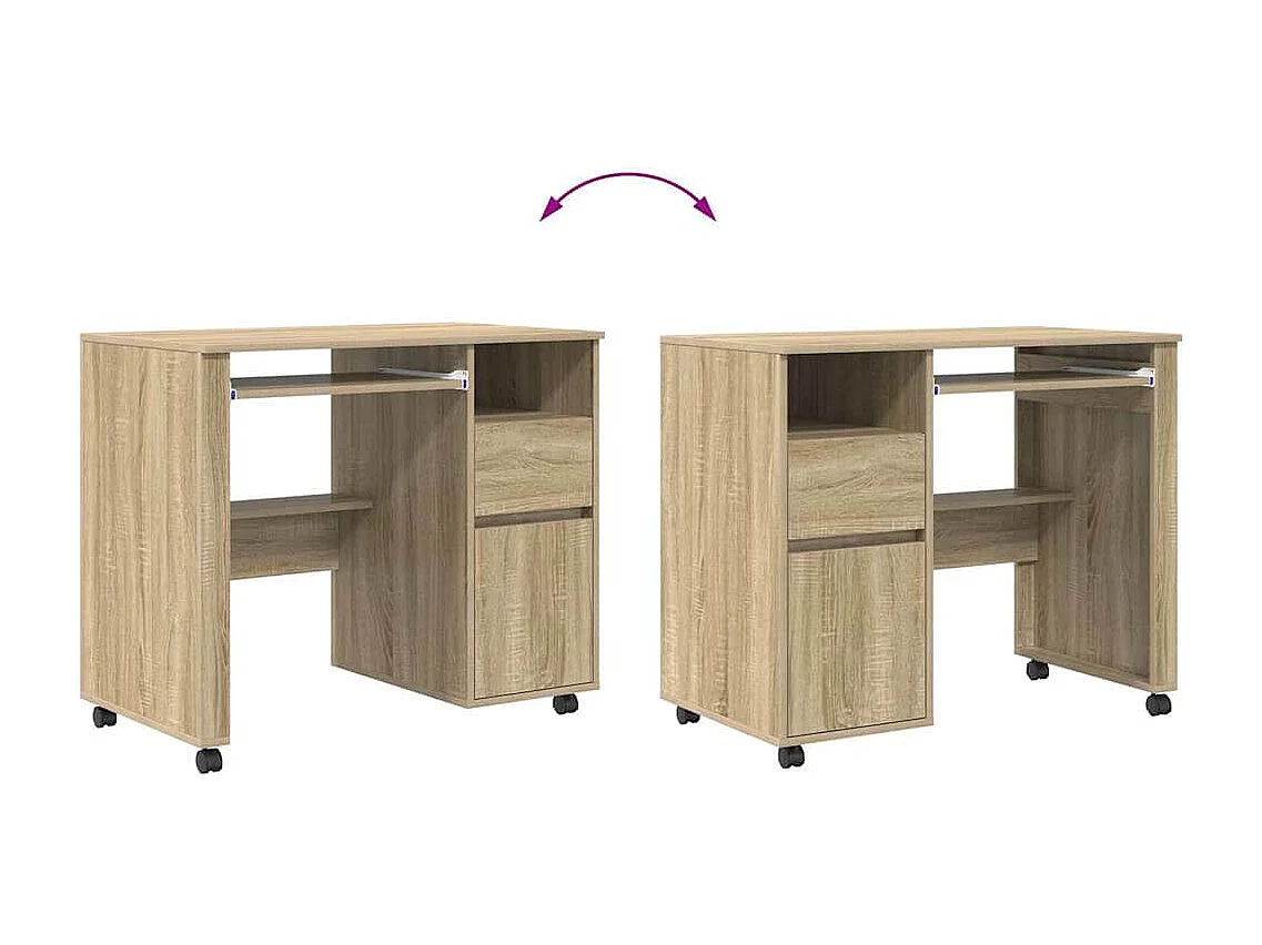 Bureau avec roulettes avec tiroir Chêne sonoma 91 x 50 x 77 cm