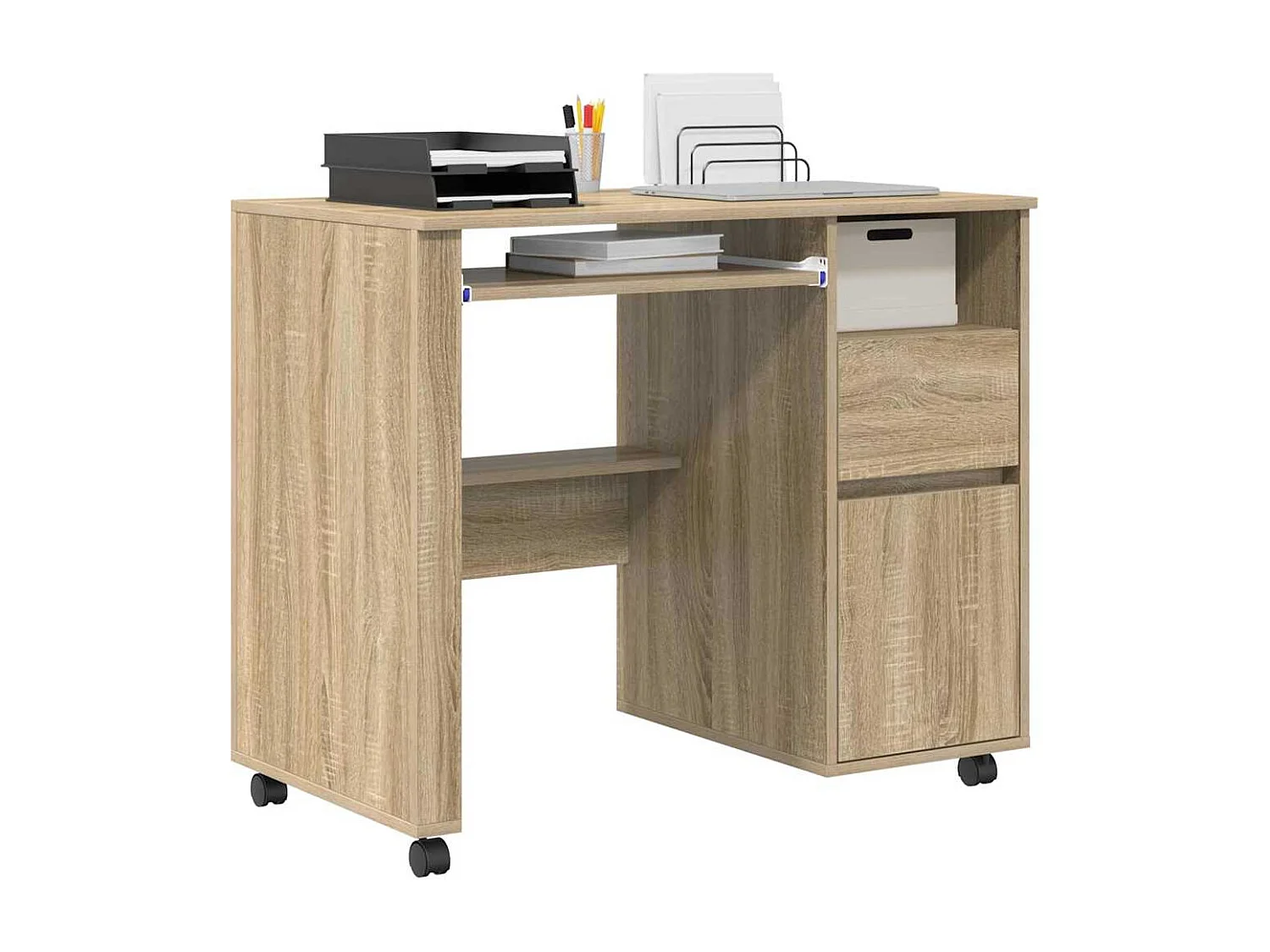 Bureau avec roulettes avec tiroir Chêne sonoma 91 x 50 x 77 cm