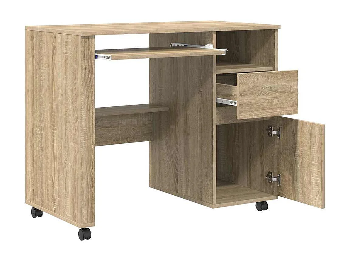 Bureau avec roulettes avec tiroir Chêne sonoma 91 x 50 x 77 cm