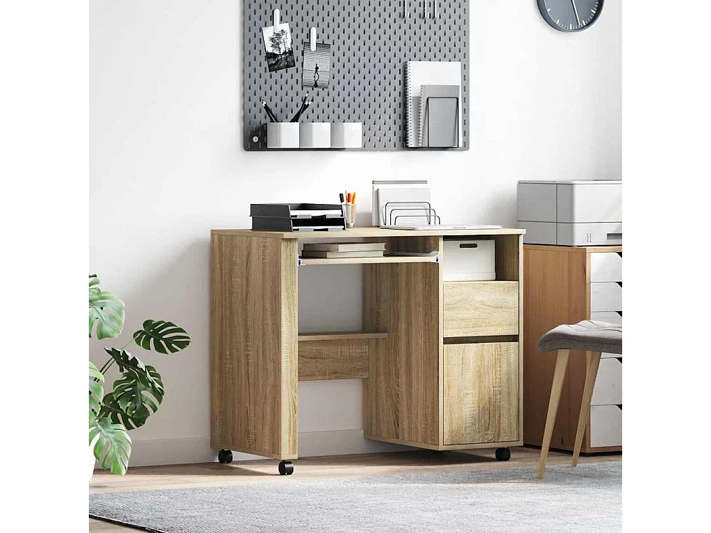 Schreibtisch mit Rollen und Schublade Sonoma Eiche 91 x 50 x 77 cm