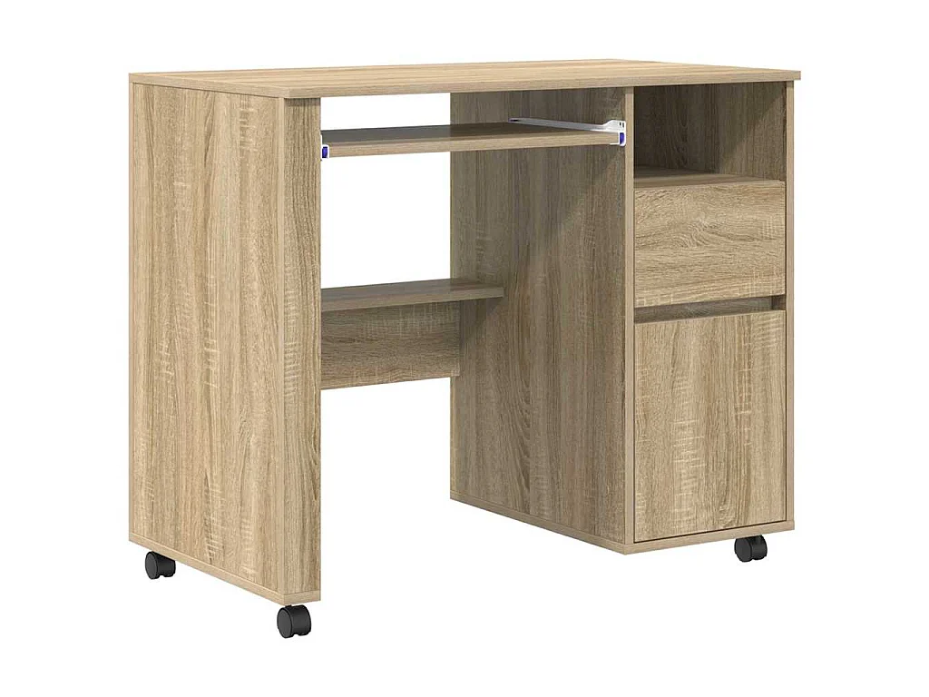 Schreibtisch mit Rollen und Schublade Sonoma Eiche 91 x 50 x 77 cm