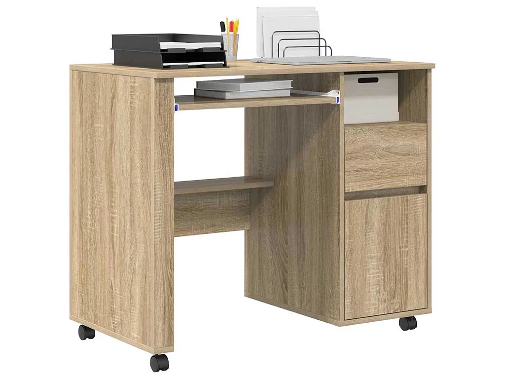 Schreibtisch mit Rollen und Schublade Sonoma Eiche 91 x 50 x 77 cm