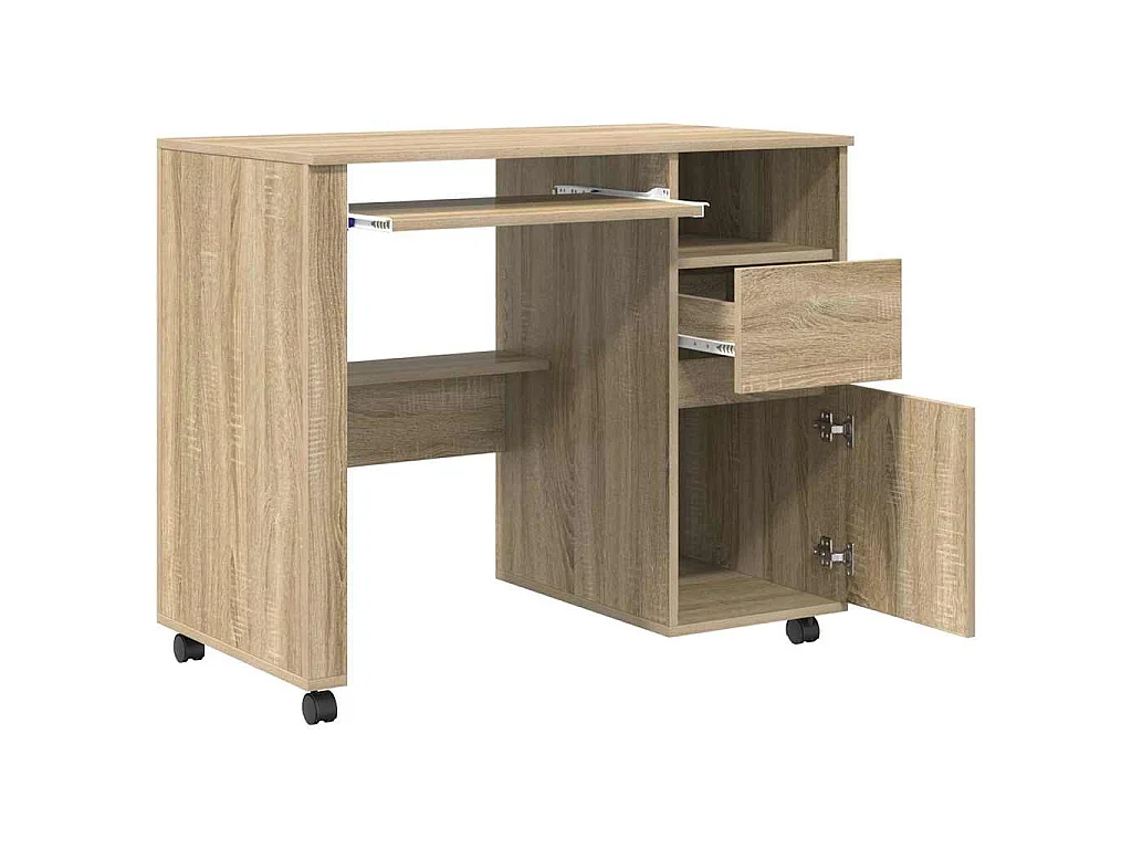 Schreibtisch mit Rollen und Schublade Sonoma Eiche 91 x 50 x 77 cm