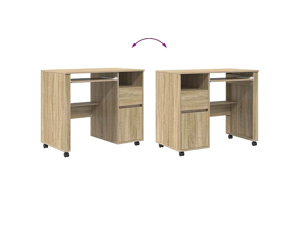 Schreibtisch mit Rollen und Schublade Sonoma Eiche 91 x 50 x 77 cm