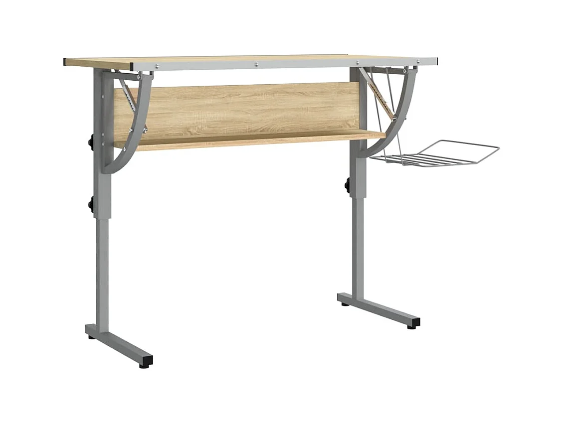 Escritorio artesanal roble sonoma y gris 110x53x(58-87) cm