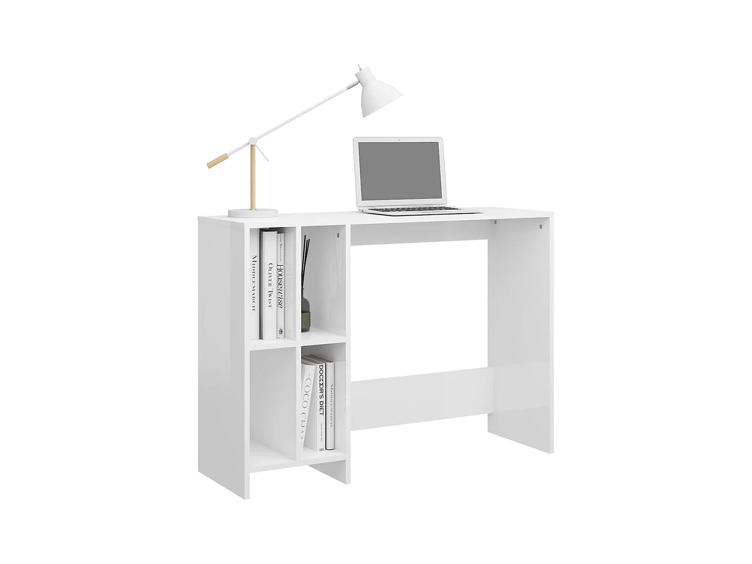 Wit glanzend laptopbureau van bewerkt hout