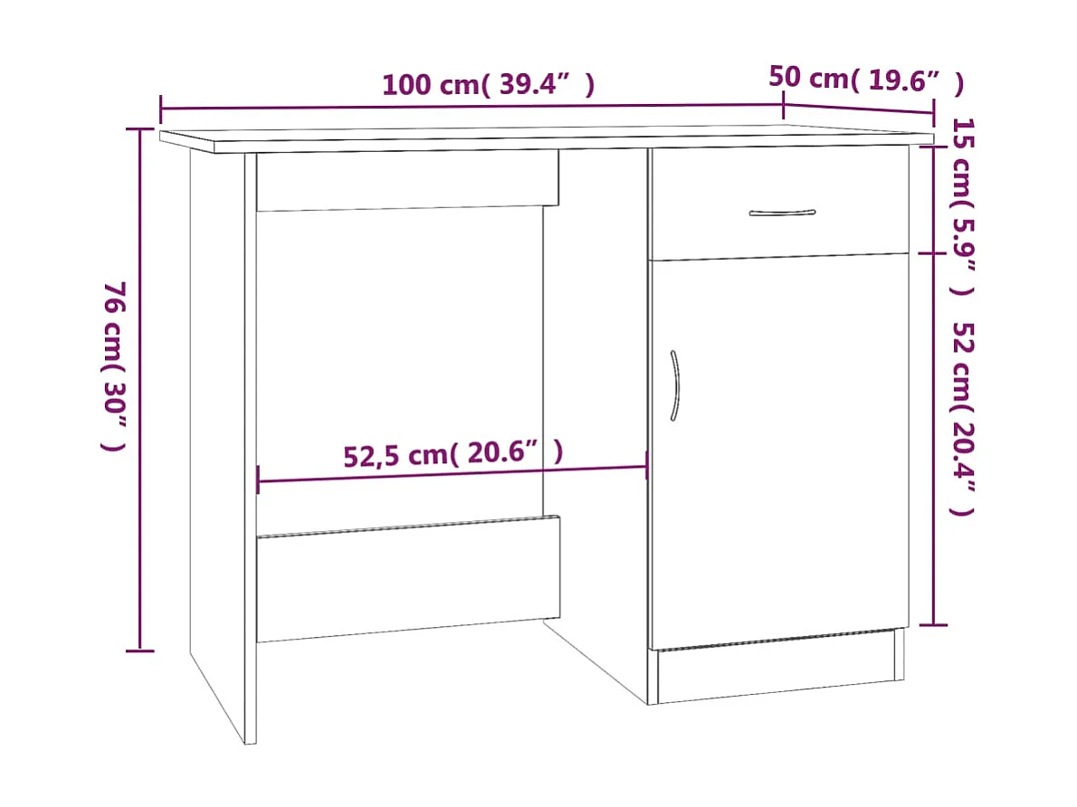 Scrivania in rovere affumicato 100x50x76 cm in legno ingegnerizzato