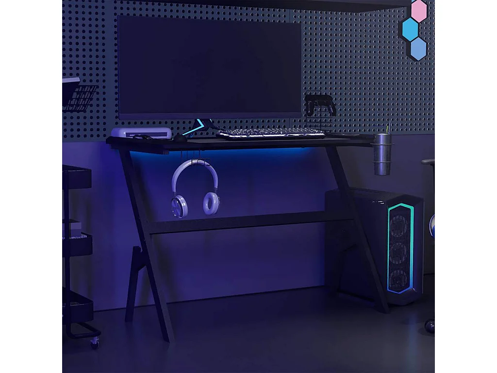 Scrivania da gioco LED a forma di Y nera 110x60x75 cm