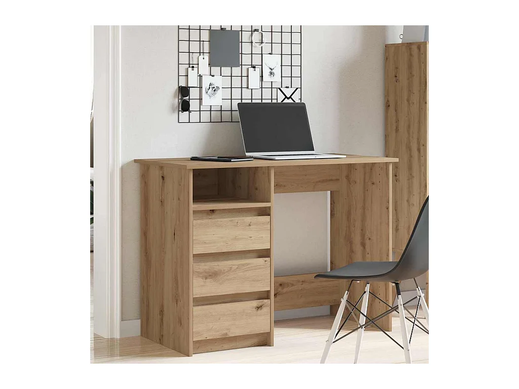 Bureau chêne artisanal 102x50x75 cm bois d'ingénierie