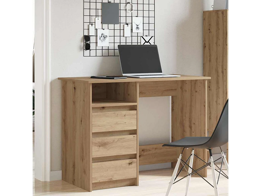 Bureau chêne artisanal 102x50x75 cm bois d'ingénierie