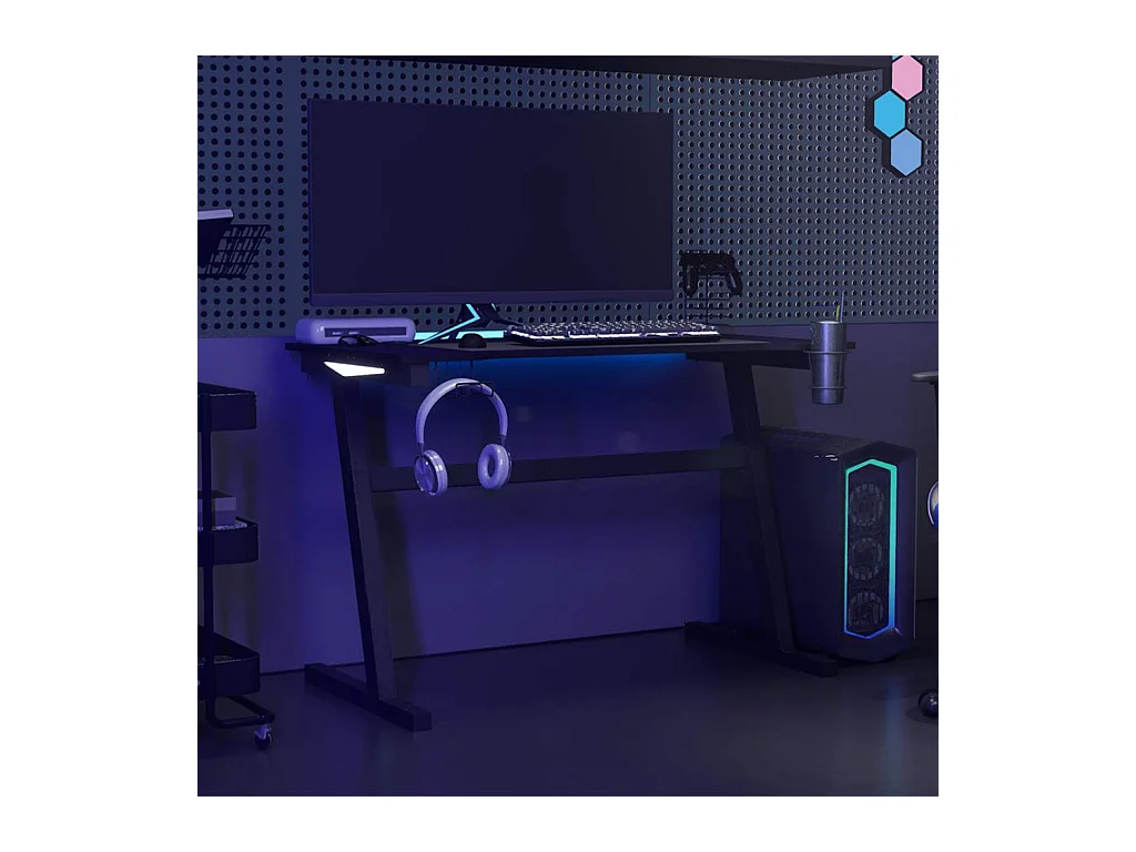Z-vormig LED gamingbureau zwart 110x60x75 cm