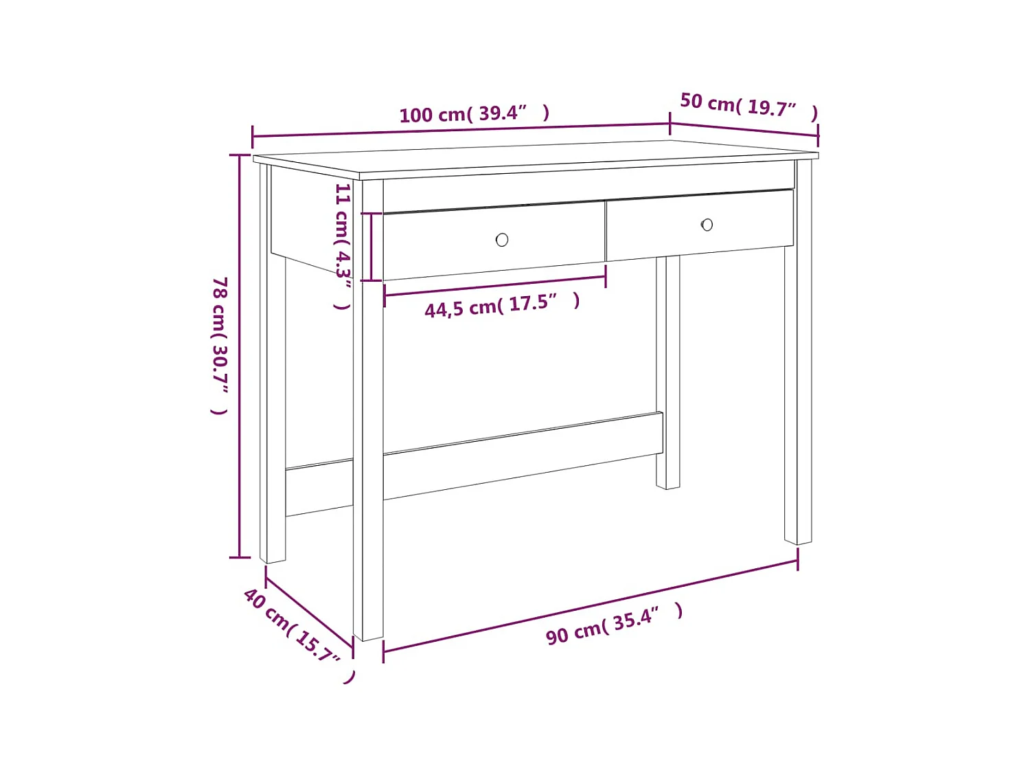 Escritorio con cajones Blanco 100x50x78 cm Madera maciza de pino