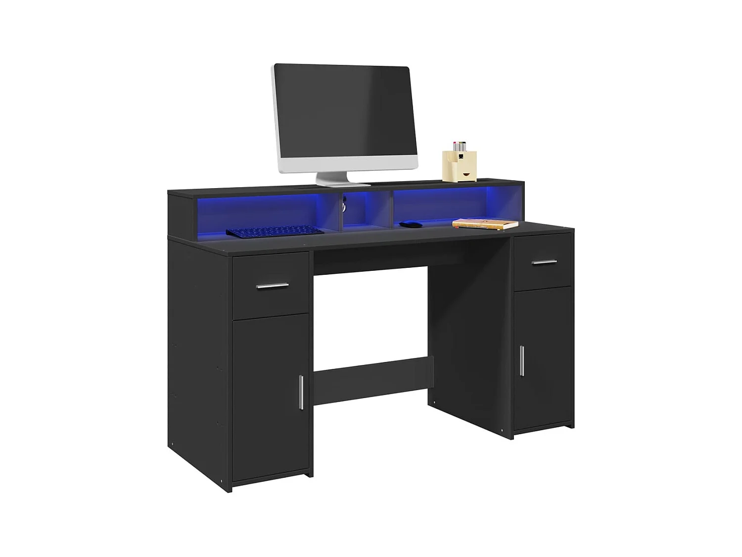 Escritorio con luces LED negro 140x55x91 cm madera de ingeniería