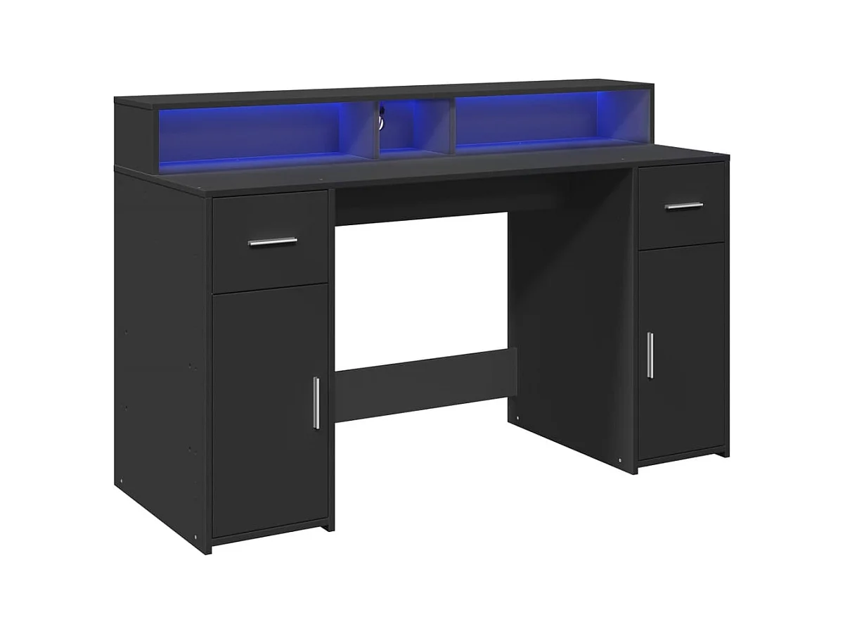 Escritorio con luces LED negro 140x55x91 cm madera de ingeniería