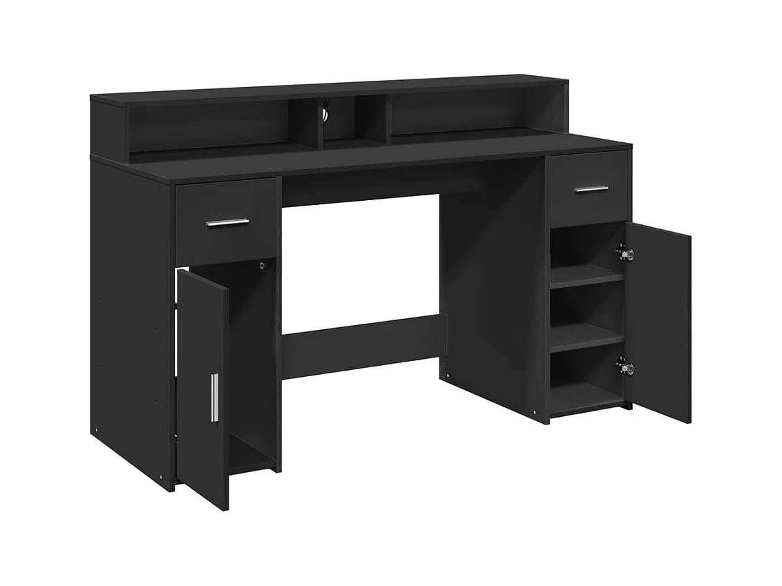 Escritorio con luces LED negro 140x55x91 cm madera de ingeniería