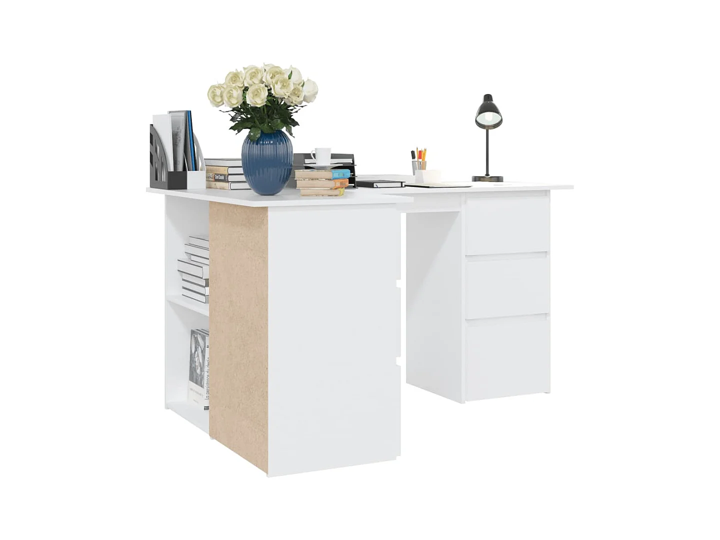 Scrivania angolare bianca 145x100x76 cm in legno ingegnerizzato