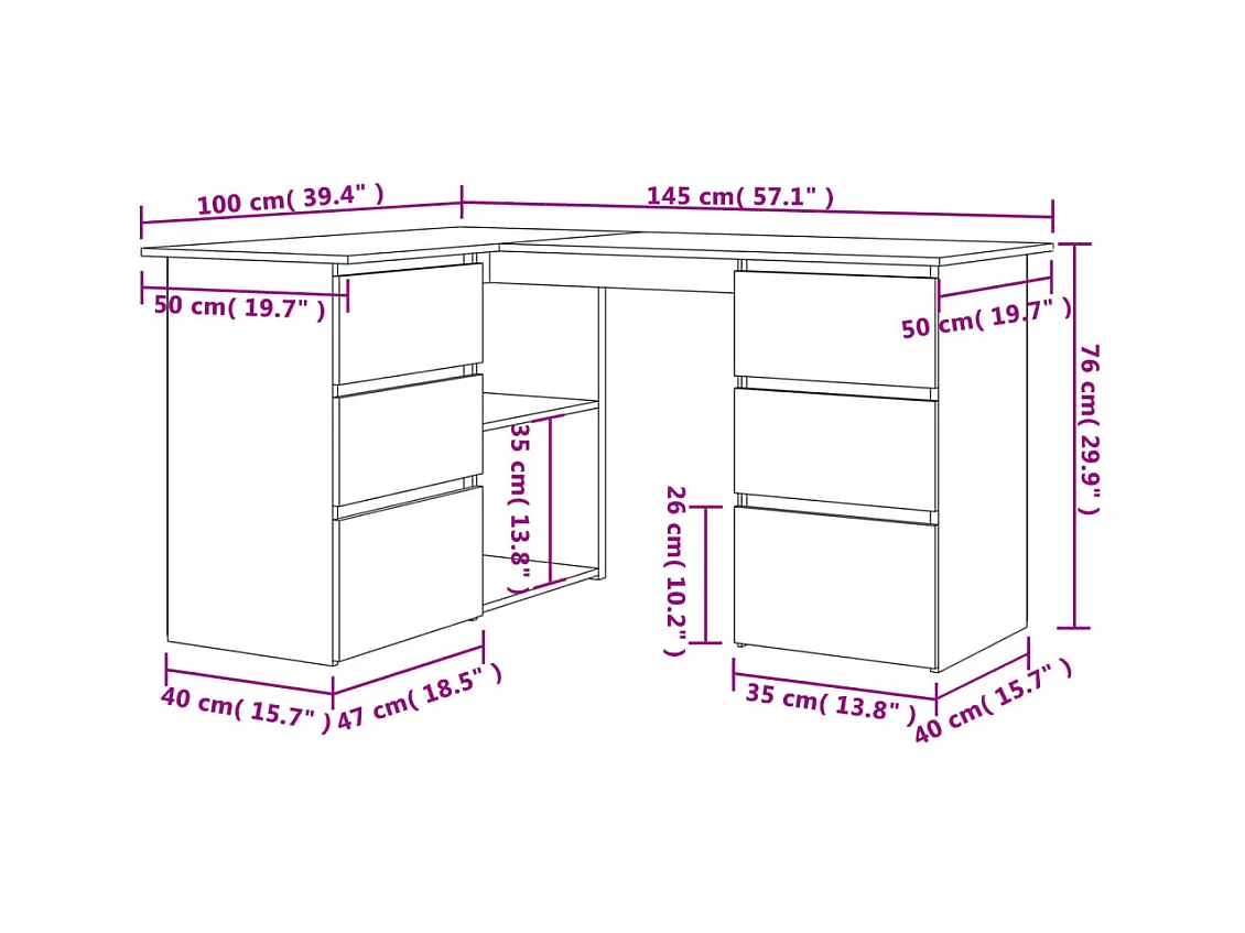 Scrivania angolare bianca 145x100x76 cm in legno ingegnerizzato