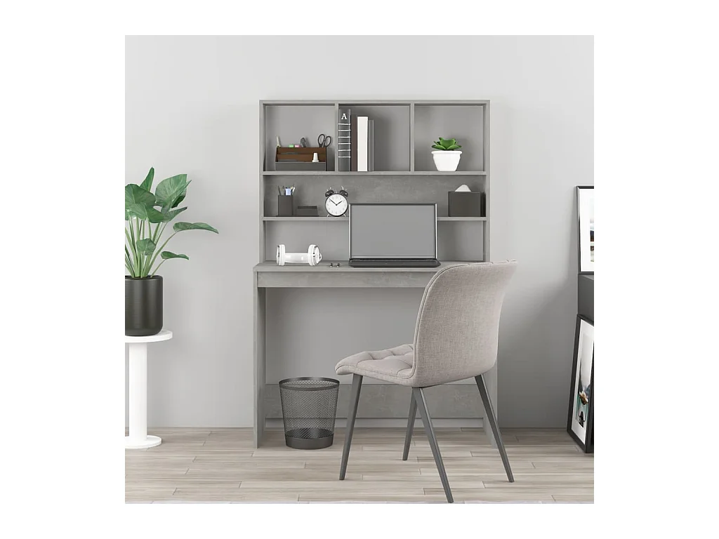 Escritorio con estantes Gris hormigón 102x45x148 cm Madera de ingeniería