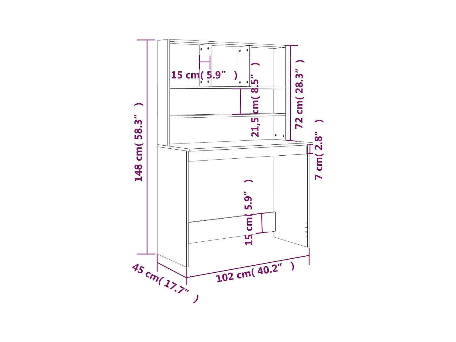 Escritorio con estantes Gris hormigón 102x45x148 cm Madera de ingeniería