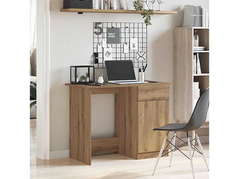 Bureau chêne artisanal 100x50x76 cm bois d'ingénierie