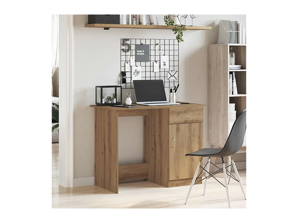 Bureau chêne artisanal 100x50x76 cm bois d'ingénierie