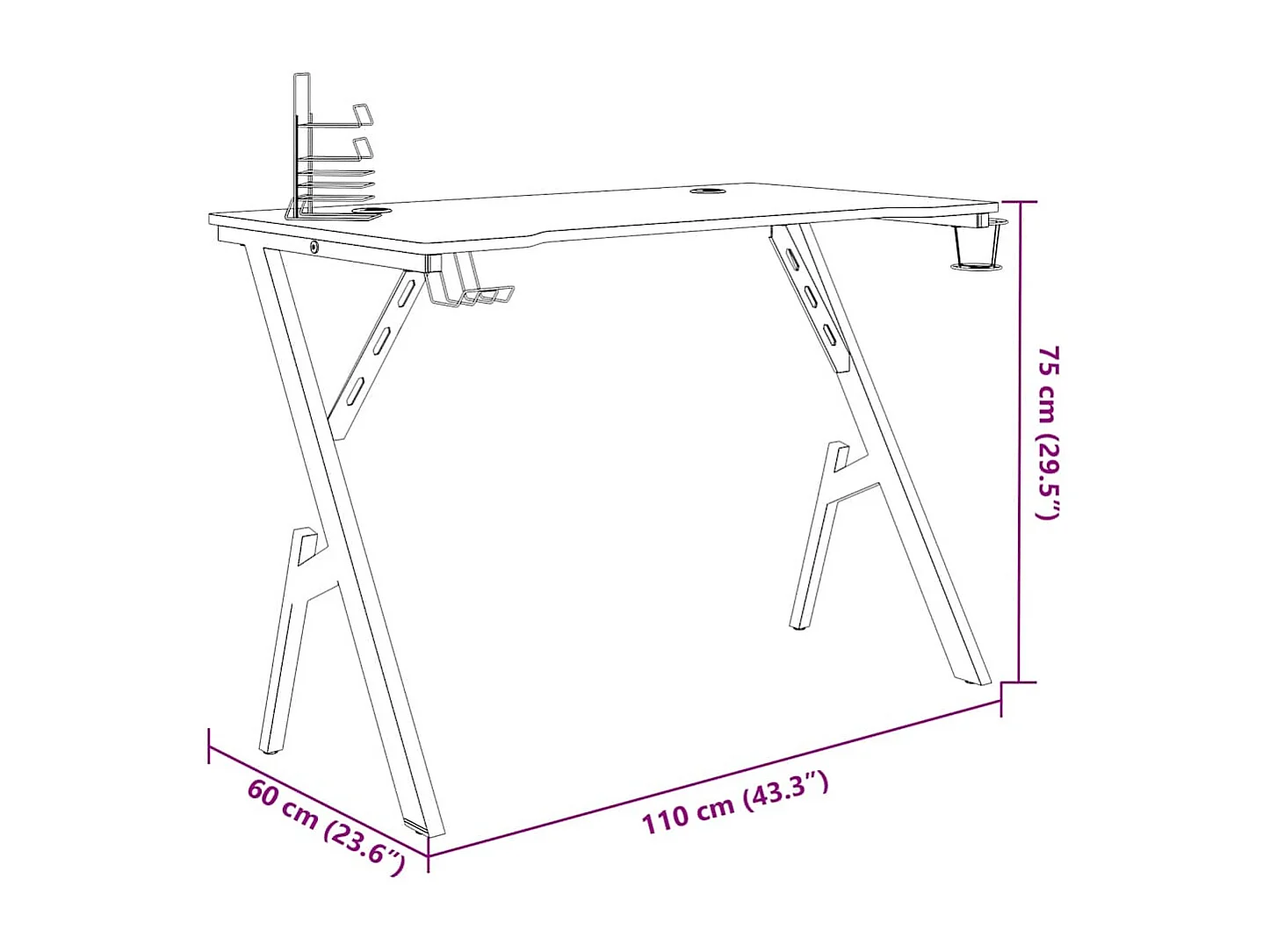Escritorio Gaming con Patas en Forma de Y Negro 110x60x75 cm