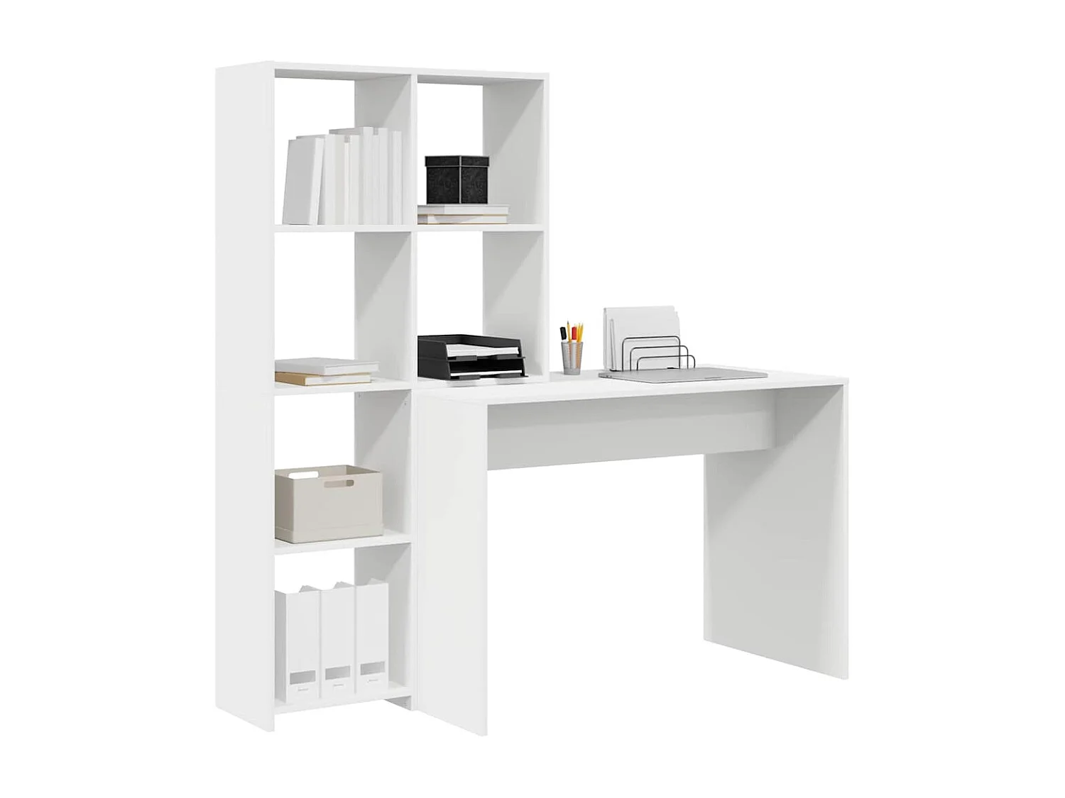 Bureau avec étagère Blanc 138.5 x 55 x 143 cm Bois d'ingénierie