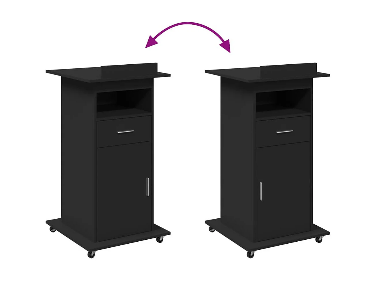 Scrivania con ruote e cassetto nero 55x55x107 cm in legno ingegnerizzato