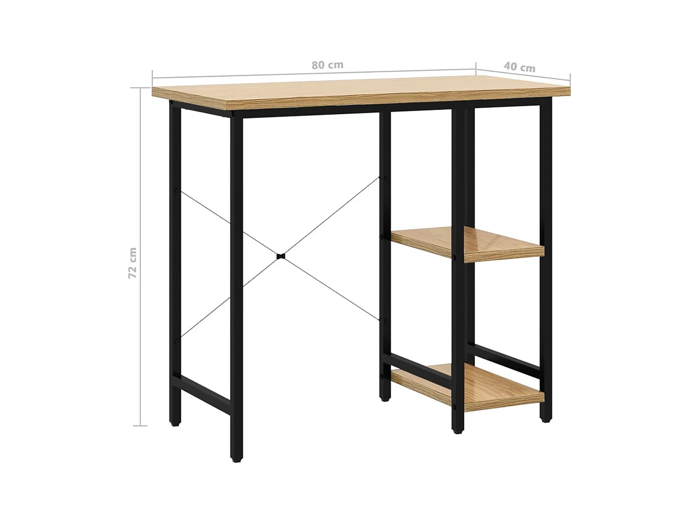 Escritorio de ordenador negro y roble claro 80x40x72cm MDF y metal