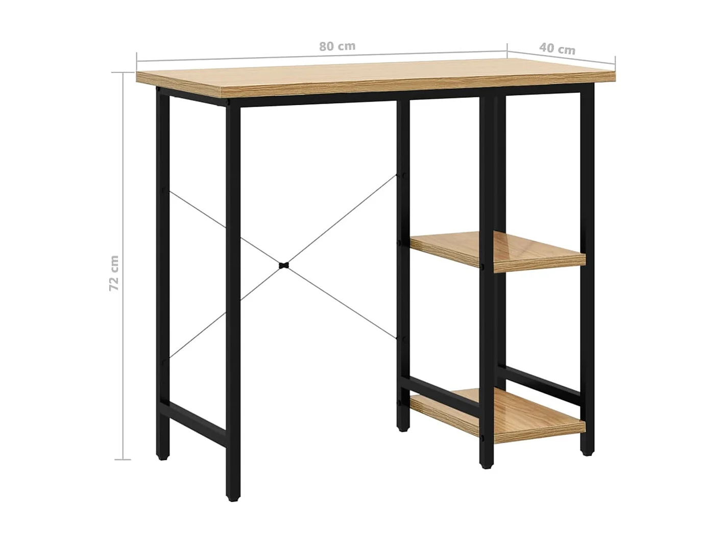 Scrivania per computer in rovere chiaro e nero 80x40x72cm MDF e metallo